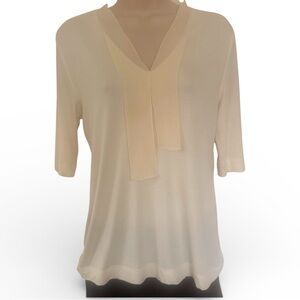 Akris Punto Women’s Cream Short Sleeve Modal Top Silk Ribbon